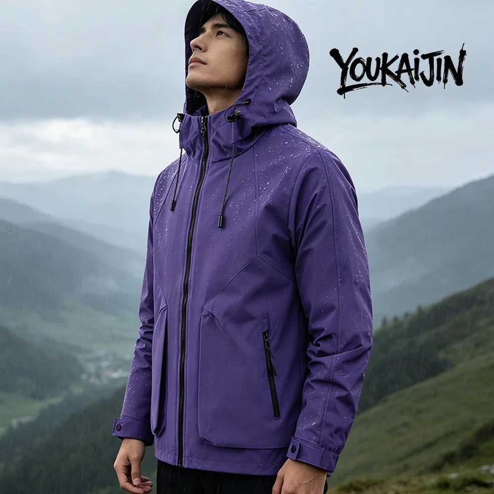 Outdoor Jackets Hoodies Men's Korea Style Purple Hooded Jacket Spring Autumn Windproof Waterproof Casual Outdoor Windbreaker Coat for Men Daily