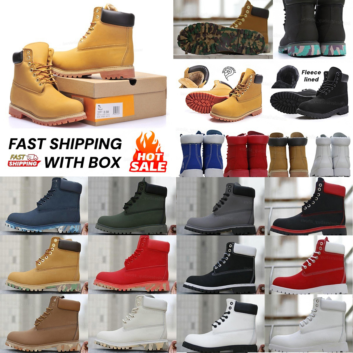 Designer boots Wheat Black work boots Waterproof Boot leather rubber outsole durable Laceup outdoor mens hiking boots men women boots 36-47