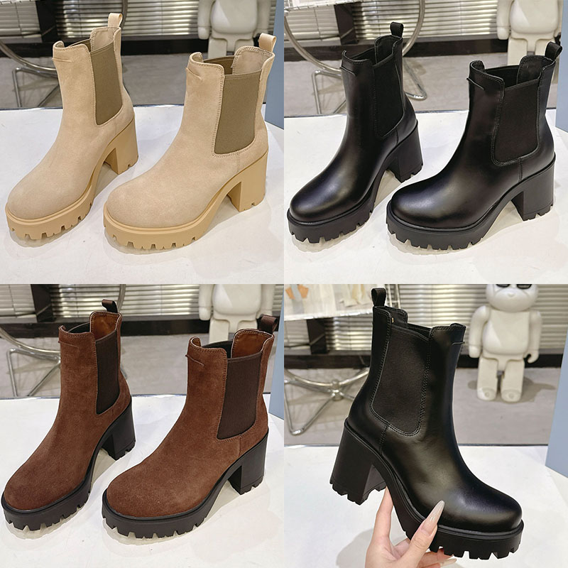 Luxury Chelsea Boots Women Designer Round Toe Elastic Boots Exquisite Cowhide Upper Sheepskin Lining Original Craftsmanship Outdoor Leisure Boots Co