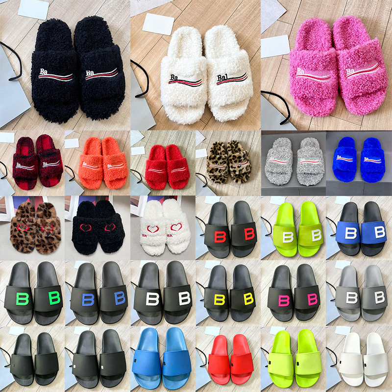 designer fur slides slippers furry clogs heels luxury furs sliders flip flop men women black white grey pink red leopard sandal beach pool slipper s