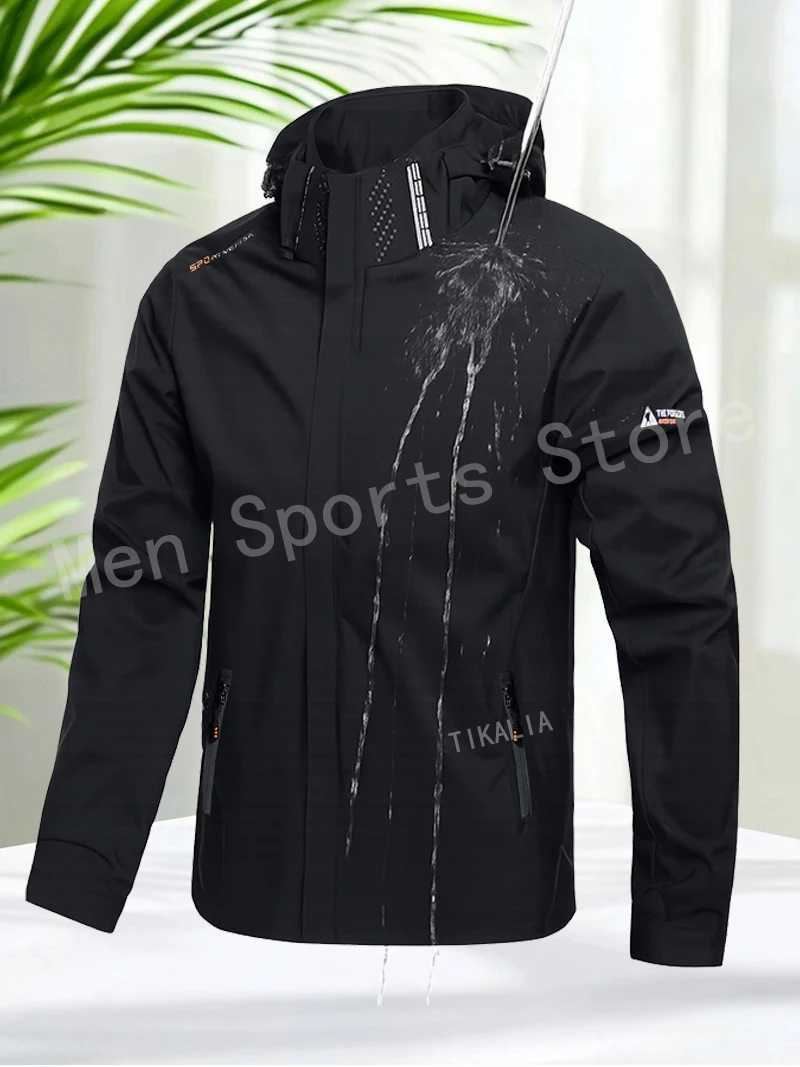 Outdoor Jackets Hoodies Mens Outdoor Hooded Jacket Waterproof Windbreaker Lightweight Sports Coat for Hiking Camping Trekking Running Travel Autumn