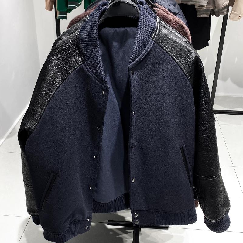 Designer Jacket Men Winter Wool Blend Baseball Jacket Faux Leather Sleeve Padded Bomber Coat Thick Warm Outerwear