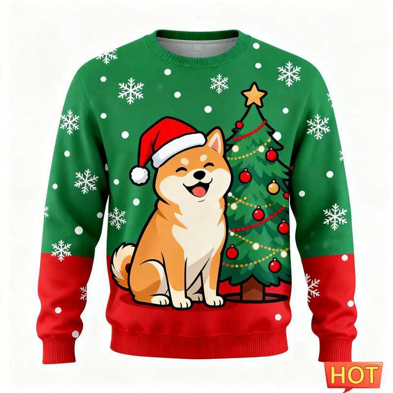 Men's Sweaters 2026 New Cute Shiba Inu Graphic Ugly Christmas Sweater For Men Fashion Autumn 3D Printed Xmas Sweatshirts Casual Oversized Tops