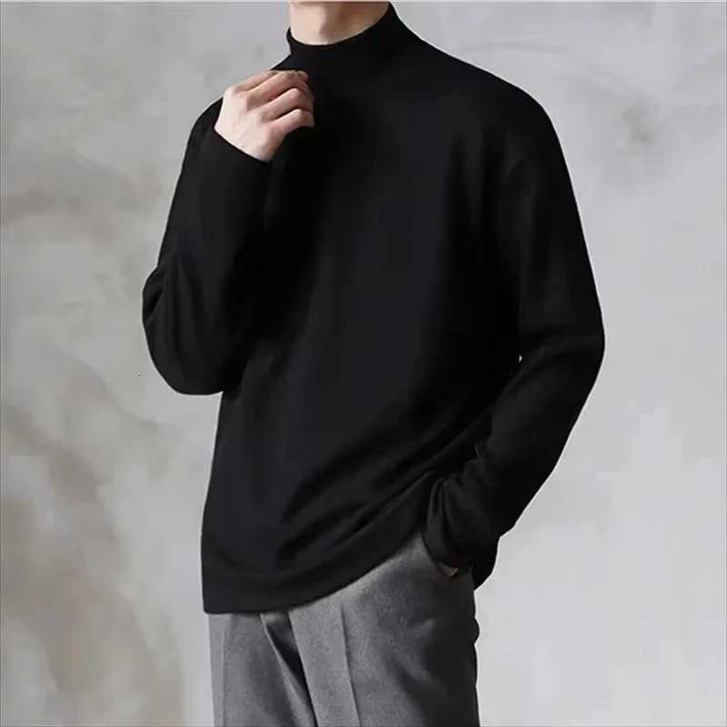 Men's Sweaters Spring Autumn Winter Solid Casual Plush Turtleneck Men's Loose Bottom Double Faced Velvet Sweater Simple Warm BigSize D2610