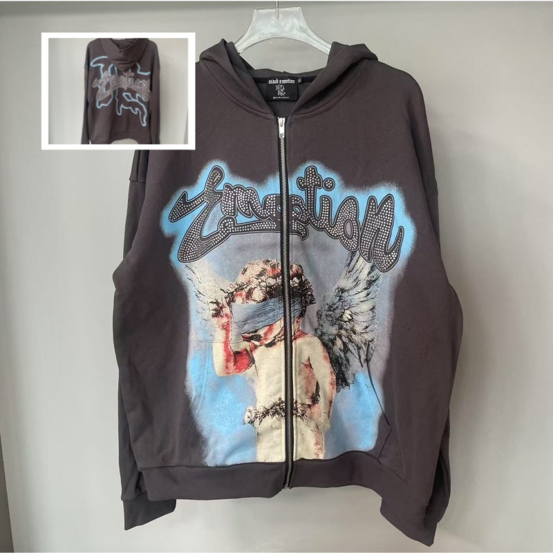Mixed Emotions Hoodie Zip Up Hood Jacket Harajuku Y2k Clothes Mens Gothic Punk Print Graphic Hoodies Designer Mixedemotion Sweatshirt