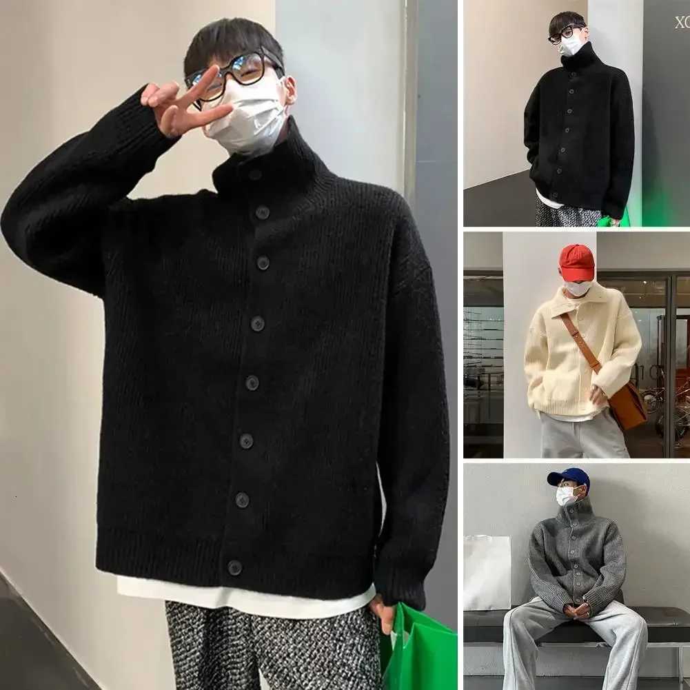 Men's Sweaters Men Striped Knit Cardigan Men's High Collar Knit Sweater Coat for Fall Winter Thick Warm Cardigan with Long sl1s for Wear D
