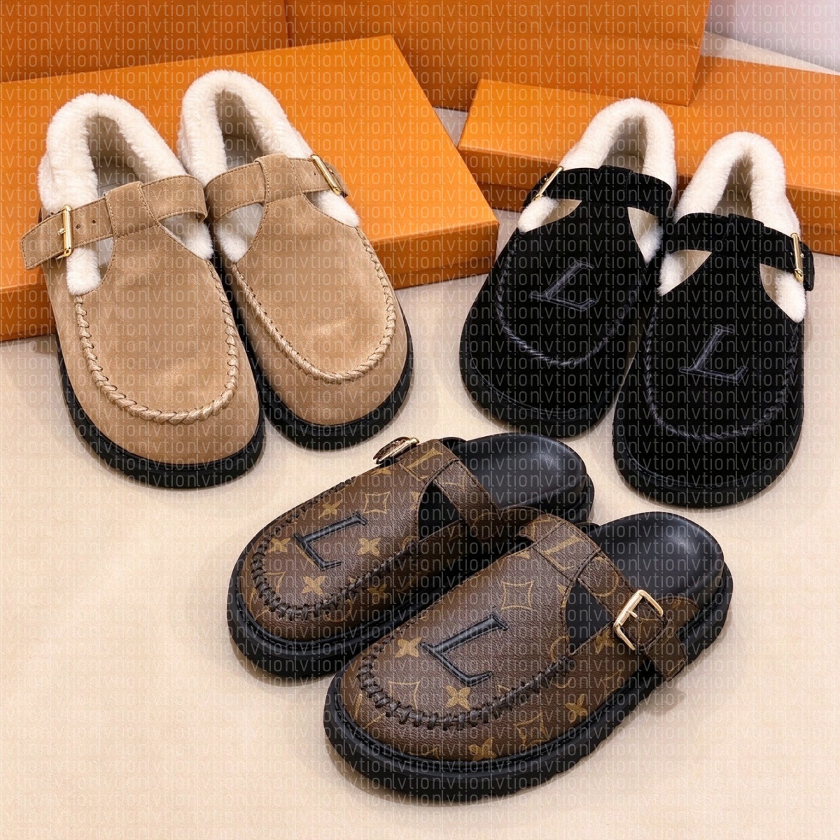 Designer Slippers Calfskin Mules Cosy Clog Slippers Leather Denim Letter Print Comfort Slide Retro Suede Mule Slippers Flat Scuffs Sandals platform