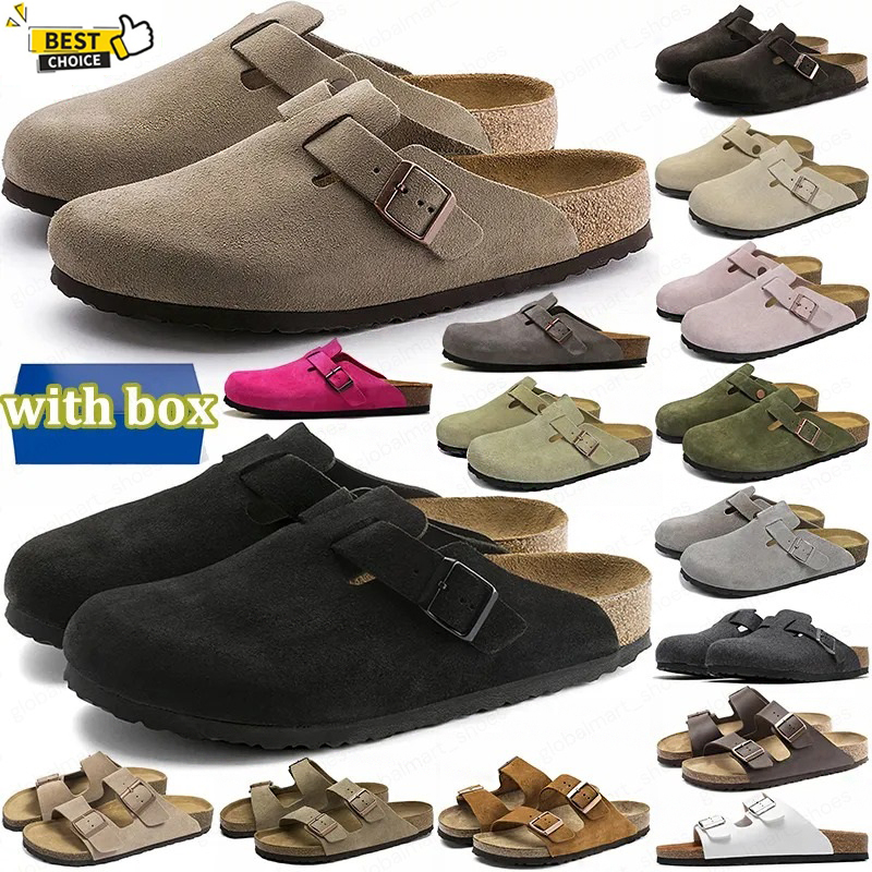 Designer Boston suede slippers designer sandals soft footbed clogs Black Taupe Mocca men women soft suede leather mules mens stylish slides outdoor