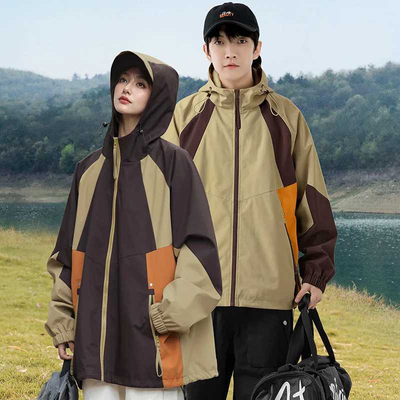 Outdoor Jackets Hoodies CHRLCK Unisex Waterproof Hiking Jacket Windproof Camping Windbreaker Hooded Men Fashion Splicing Fishing Trekking Coats Wome