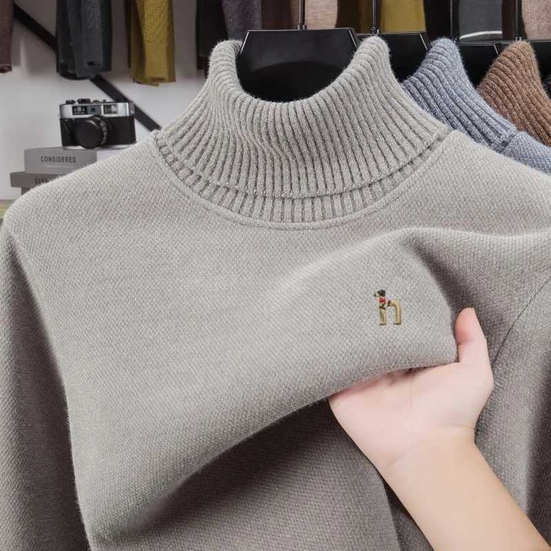 Men's Sweaters Advanced trend brand knitted sweater men's warm plush high neck Korean style fashion cartoon puppy embroidery pullover D261