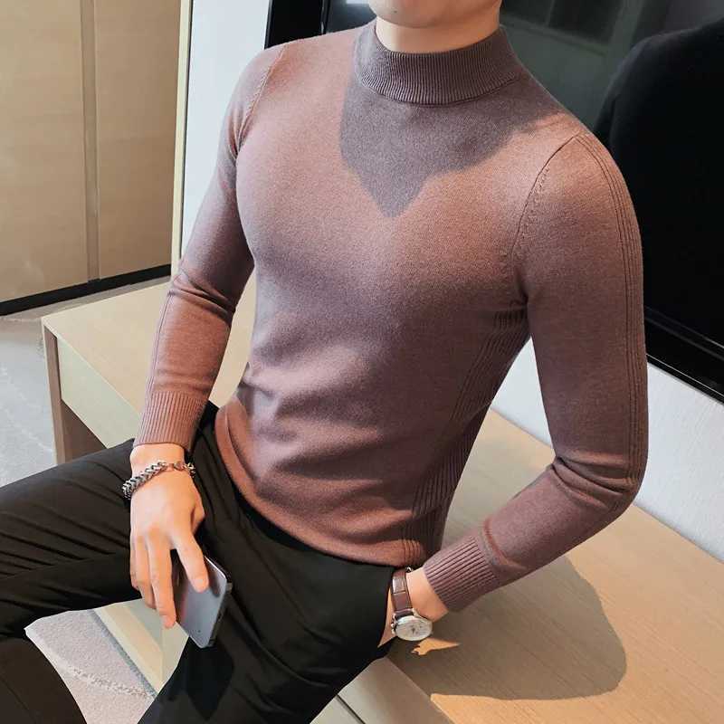 Men's Sweaters Autumn Winter New Half Turtleneck Sweater Men's Korean Slim Fit Knitted Pullovers Solid Color Casual Bottoming Shirt Sweate