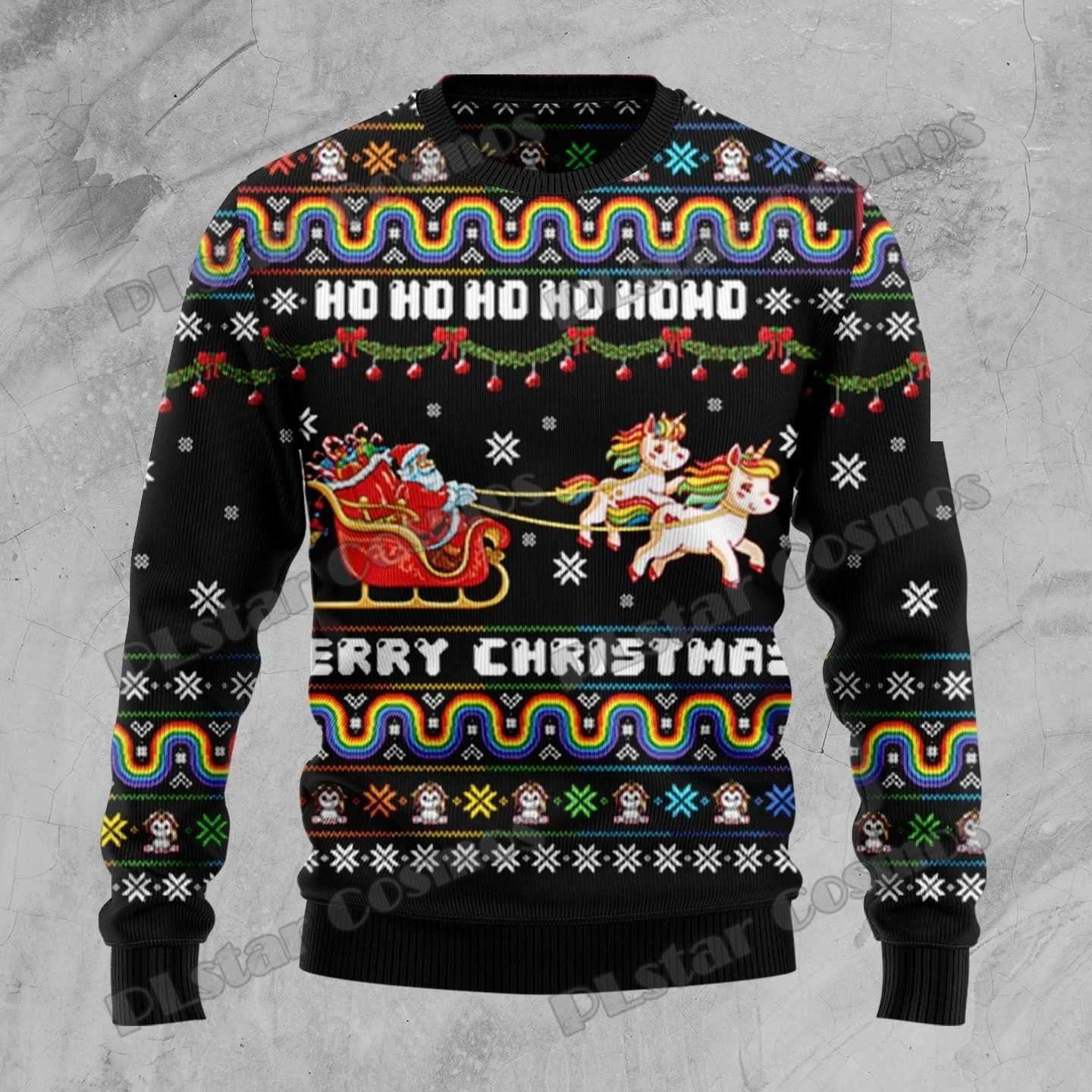 Men's Sweaters PLstar Cosmos Unicorn Merry Christmas 3D Printed Men's Ugly Christmas Sweater Winter Unisex Casual Knit Pullover Sweater ZZ
