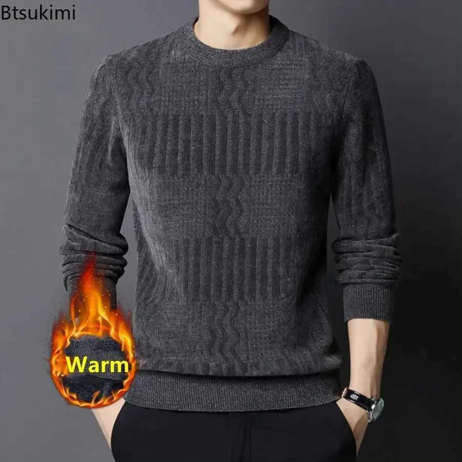 Men's Sweaters 2026 Men's Casual Warm Sweater Autumn Winter Solid Plush and Thicken Pullovers Male Knitted Sweater Tops Versatile Mens Clo