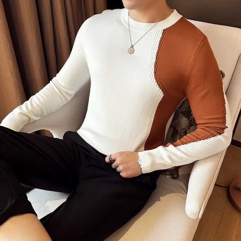 Men's Sweaters Knitwear Sweater Patchwork Color Long sl1 Sweaters For Men Korean Clothing O-Neck Slim Fit Pullovers Pull Homme Sale D261009