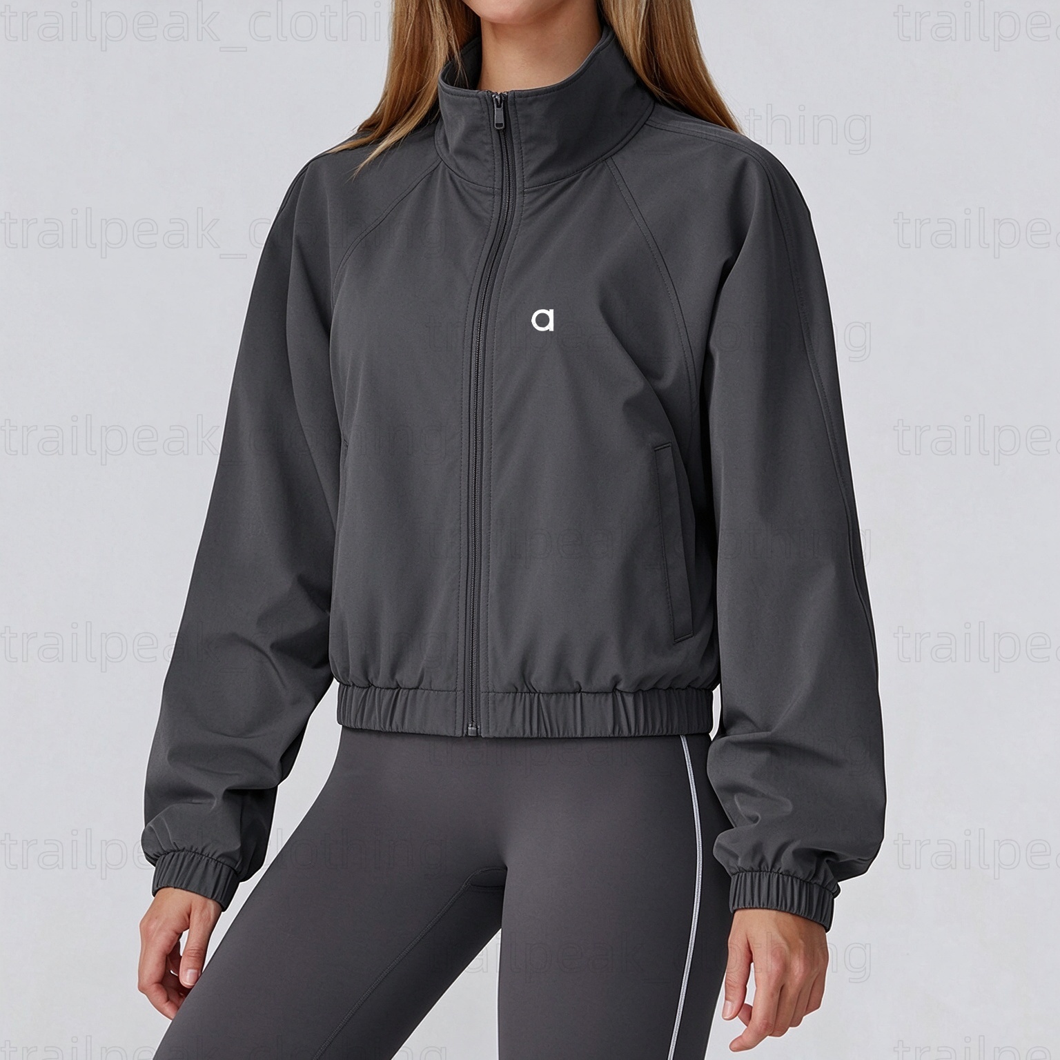 Womens Quick Drying Stand Up Collar Sports Jacket Women Trendy Active Solid Zip Up Sportwear for Gym Yoga Running