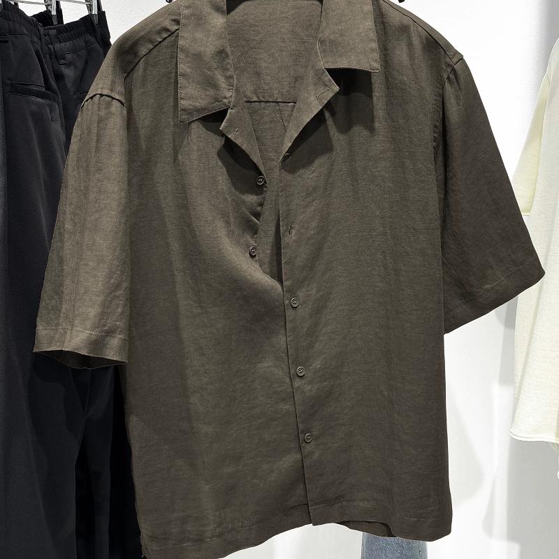 Chemise d'été décontractée en lin à manches courtes, col cubain, couleur unie, coupe ample, hauts de vacances à la plage pour hommes, marchandise