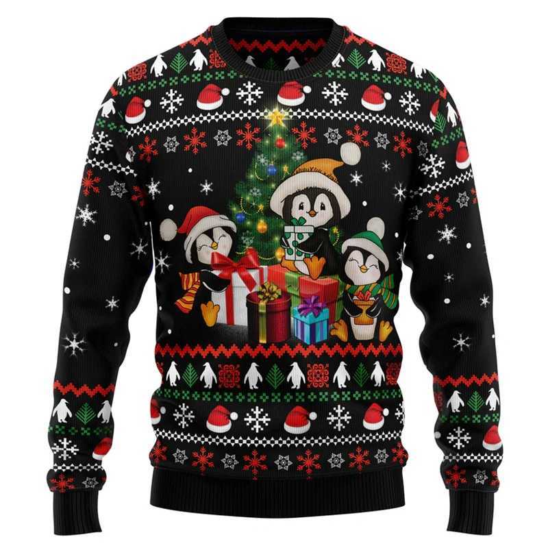 Men's Sweaters Funny Penguin Graphic Ugly Christmas Sweater For Men Fashion Autumn Holiday Wear 3D Printed Sweatshirts Loose Breathable Tops D2