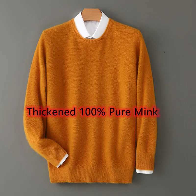 Men's Sweaters Men's 100% Pure Mink Cashmere Sweater O-Neck Pullovers Knit Large Size Mink Sweater Winter New Long sl1 Jumpers Tops D26100
