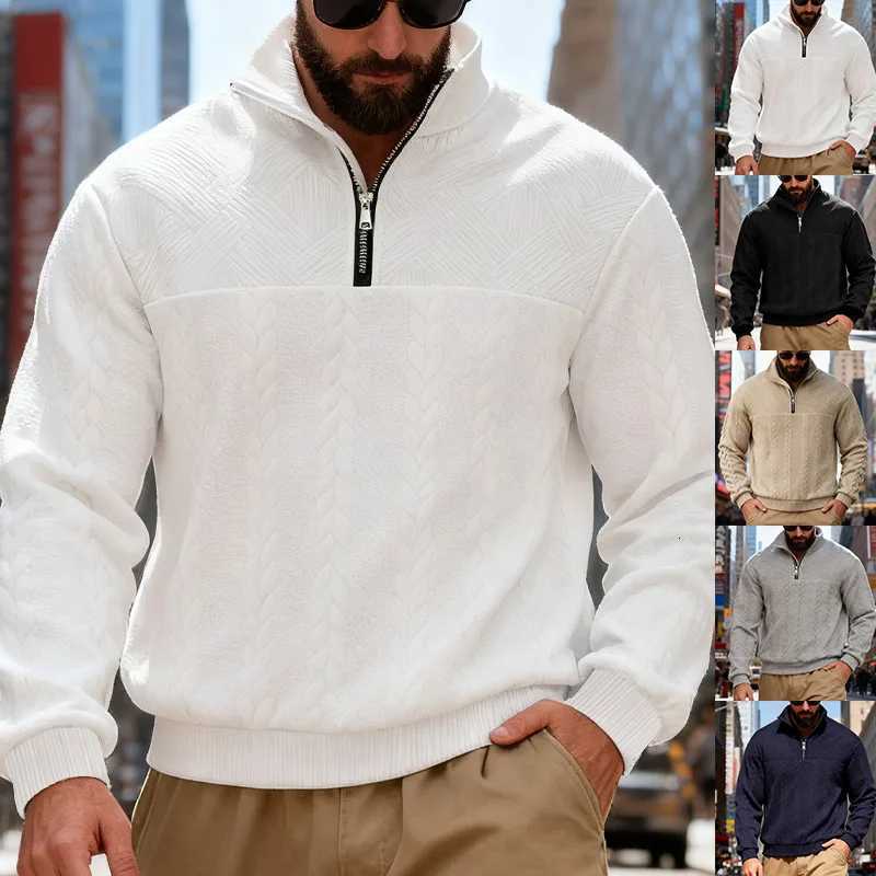 Men's Sweaters Jacquard twist American sweater autumn and winter casual loose zipper pullover long sl1 stand-up collar sweater sports jacket D2