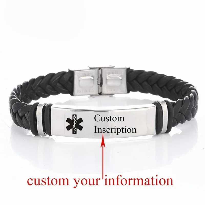 Beaded Custom Name on Leather Stainless Steel Bangle Black Fashion Sesame Design Bracelet Unique Fashion Jewelry for Women Men X261008