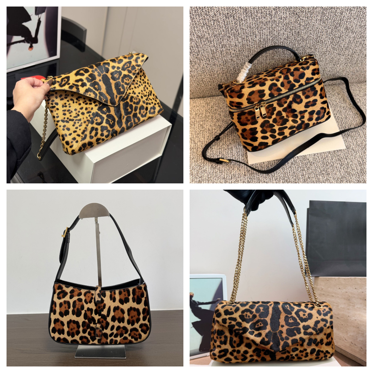Leopard Print Women Shoulder Bag Pony Hair Designer High Quality Soft Hobo Bag Luxury Chain Envelope Handbag Square Box Crossbody Bag Ladies Evening
