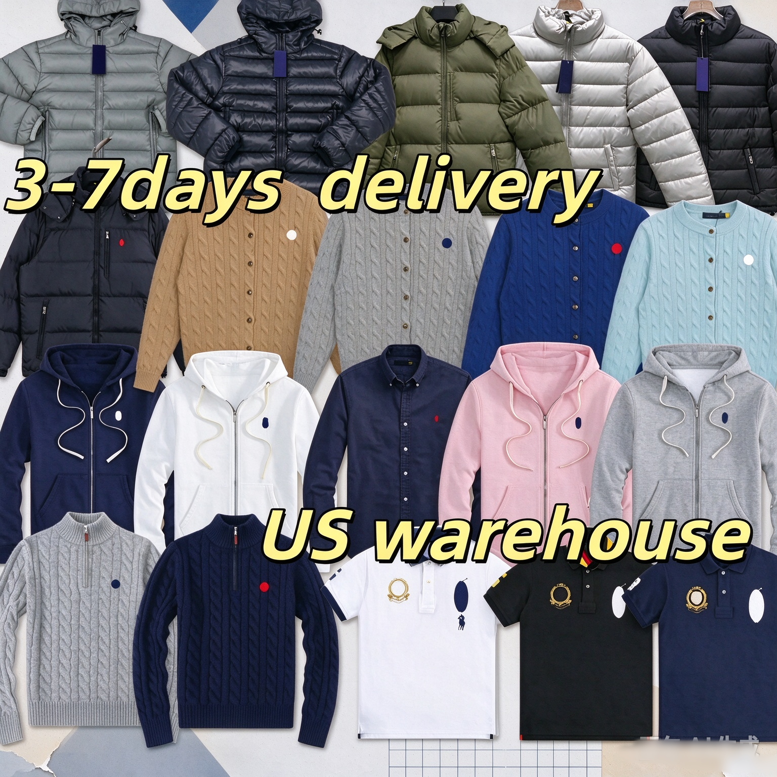 Raph Luren Mens Womens Casual Knit Sweater Puffer Jacket Hoodie Polo Shirt Multi Styles Daily Wear Warm Winter Tops US Warehouse Fast Shipping