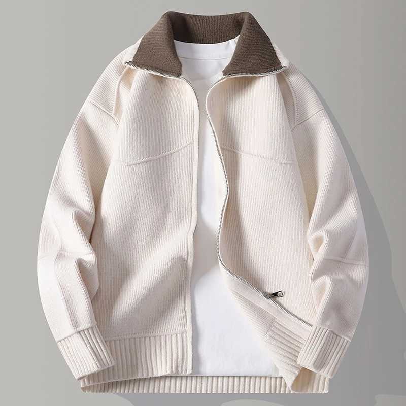 Men's Sweaters Autumn Winter Men's Sweater Zipper Cardigans Fashion Patchwork Turn Down Collar Casual Knitted Sweatercoat Men Warm Knit Ja
