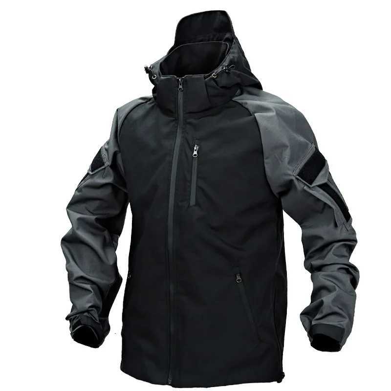 Outdoor Jackets Hoodies Outdoor Tactical Camping Hiking Jacket Men Windbreaker Hooded Coat Multi-Pocket Wear-resistant Hunting Waterproof Work Jacke