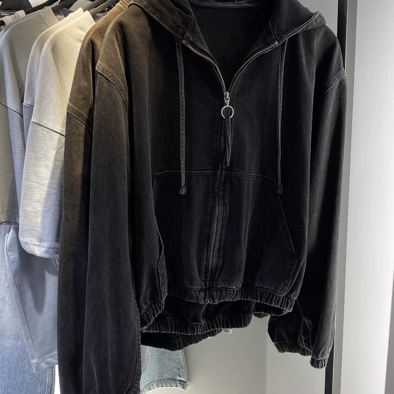 Designer Bestseller Men's Washed Hooded Zip Up Denim Jacket Loose Fit Casual Cotton Outerwear Spring Autumn Winter Streetwear Short Coat