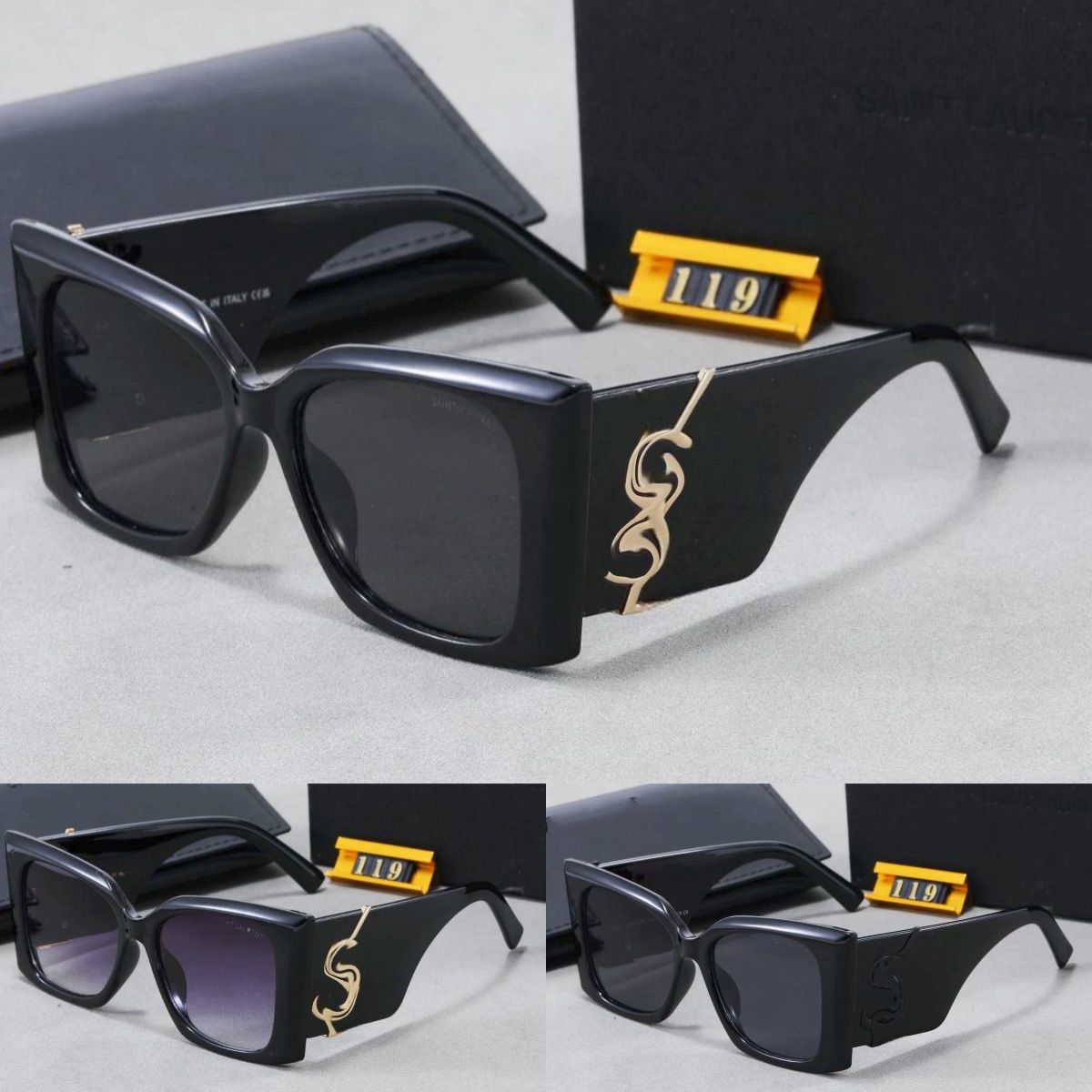 Ylily Sunglasses Syl Laurent Glasses Black And Gold Letters Ylilyyslsunglassly Retro Women's Sun Glasses Cat Eye Narrow Black Frame Butterfly E
