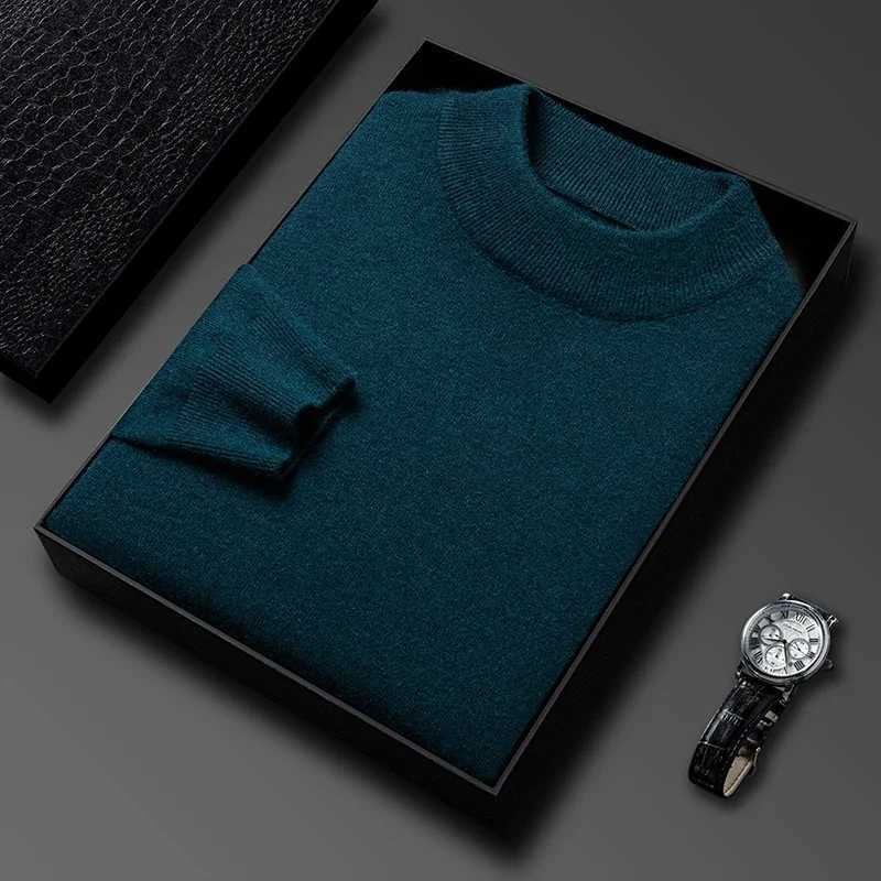Men's Sweaters Half Turtleneck Knitwear Sweater New Autumn/Winter Mock Neck Sweatshirts Solid Color Pullovers Man Brand Casual Mens Clothing D2
