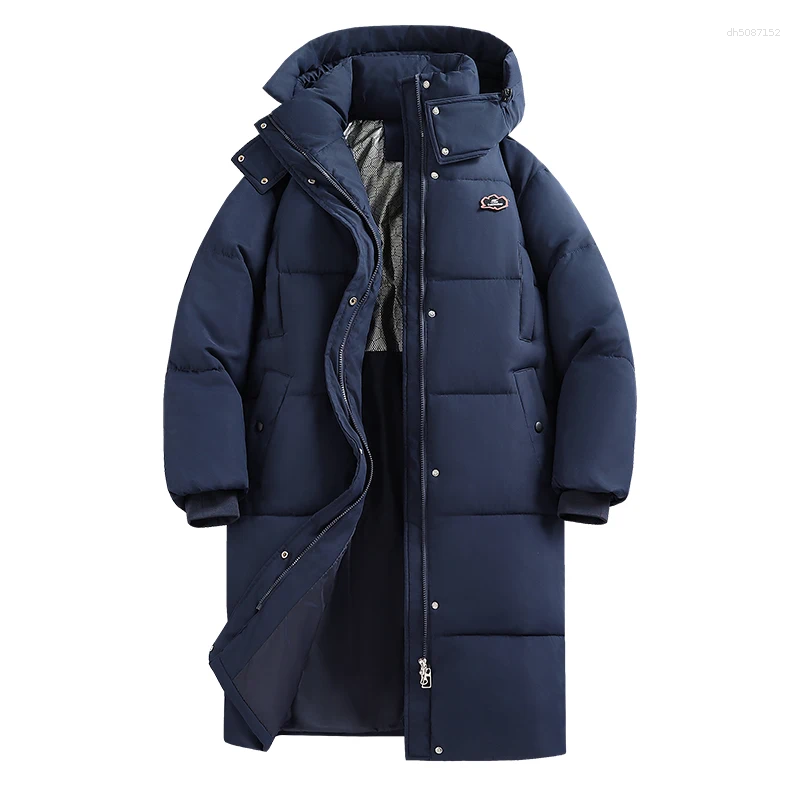 Parkas Male Casual Warm Hooded Long Coat Solid Color Padded Cardigan Mid-Length Zip Up Men's Jacket