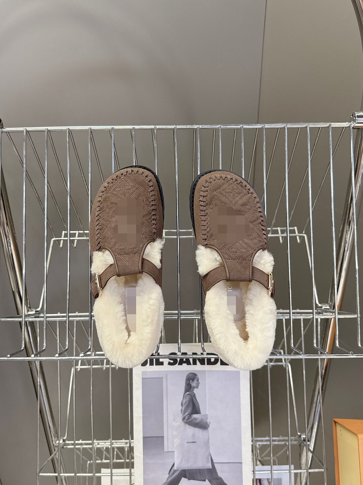 clog designer woman matte sheepskin wool buckle strap round toe wide thick sole home indoor luxury comfortable beige khaki brown gold casual fashion