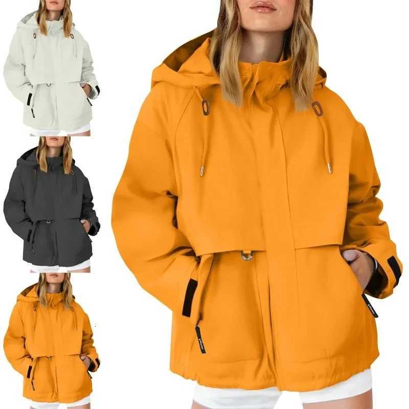 Outdoor Jackets Hoodies Yellow Waterproof Hiking Camping Jacket Women Solid Long Sleeve Hooded Casual Sports Jackets Outdoor Windproof Windbreaker C