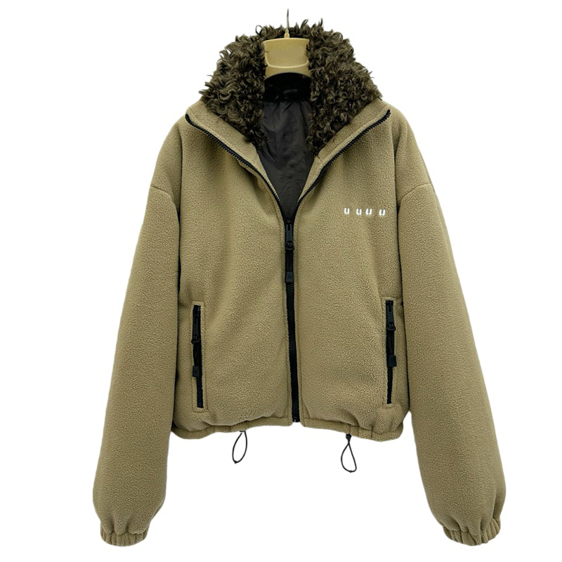 Winter Women Short Fleece Jacket Luxury Embroidered Lamb Wool Stand Collar Coat Designer Trendy Warm Outerwear