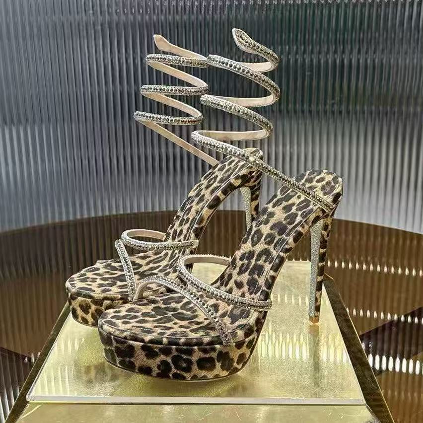 Lampada di cristallo Sandali con plateau Scarpe eleganti da donna Designer con tacco alto a spillo Caviglia avvolgente Scarpe da sera Tacchi ultra a