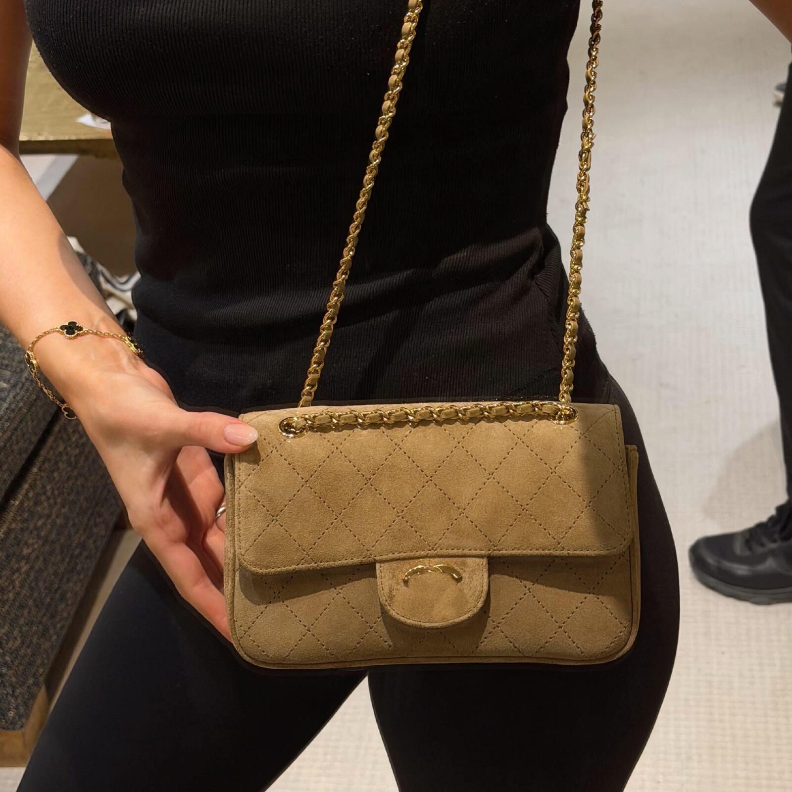 26p designer luxury Maxi Flap shoulder quilted mini crossbody suede Bag purse beige handbag nude small vintage work clutch gold real genuine leather