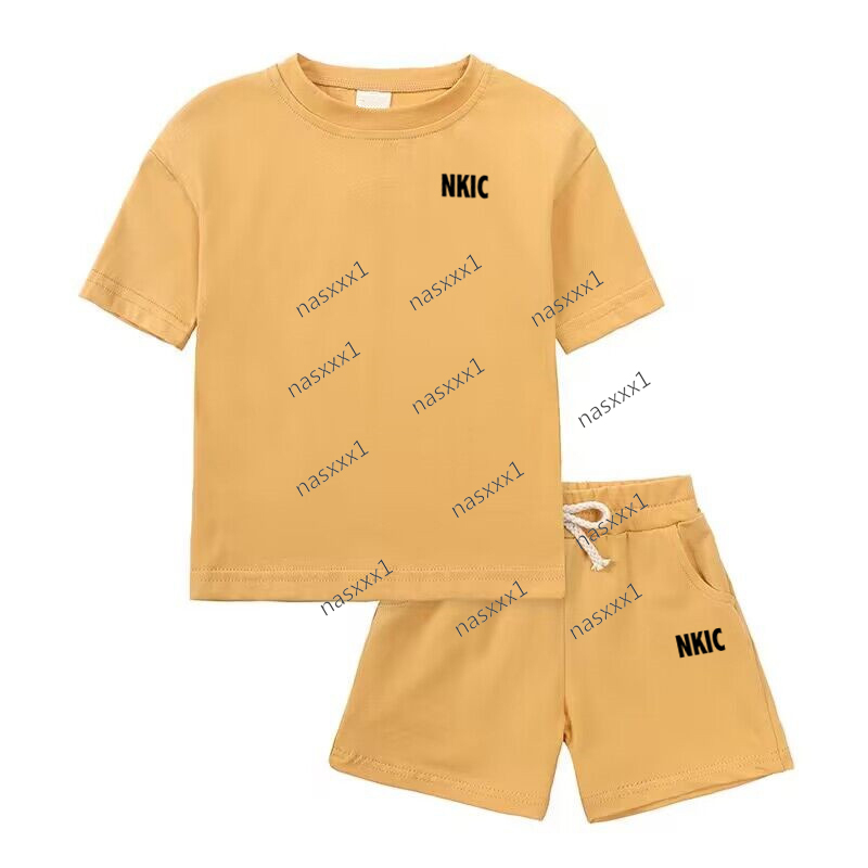 Summer Baby Girl Clothes Set Children Boy 100% Cotton Short Sleeve Yellow T shirts and Shorts 2pc Suit Kid Top Outfits Brand Tracksuits