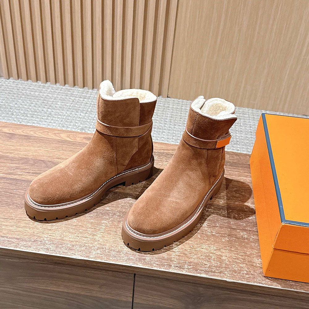 Jeff Ankle Boot Womens Designer Suede Calfskin Boot Luxury Palladium Plated Buckle Knight Boot Warm Comfort Autumn Winter Boot Height 4cm Shearling