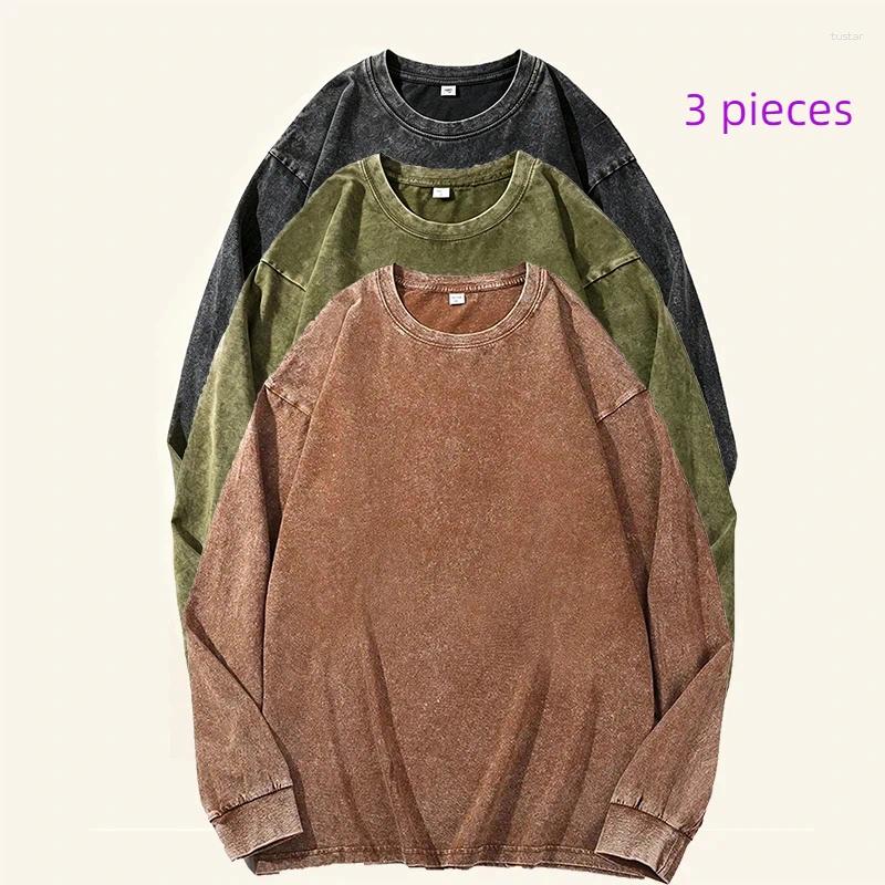 Autumn Vintage Long-Sleeved T-Shirt Men Washed Cotton Tees Fashion Harajuku Streetwear Blouse Clothing Tops Male Plus Size