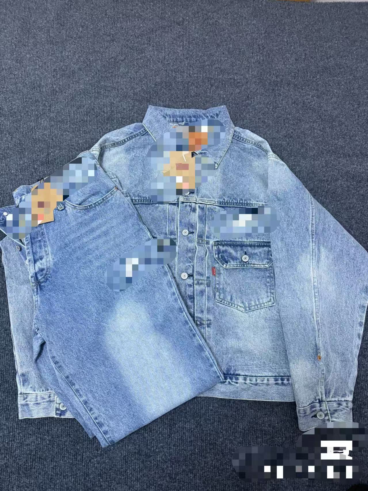 2026 Washed Blue Denim Men Jackets And Jeans Designer Logo Letter Suits For Mens 100901