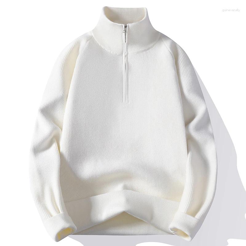 Autumn Winter Fashion Stand Collar Sweater Men Knitted Pullovers Solid Color Warm Casual Half Zipper Mens Knit Pullover Sweaters