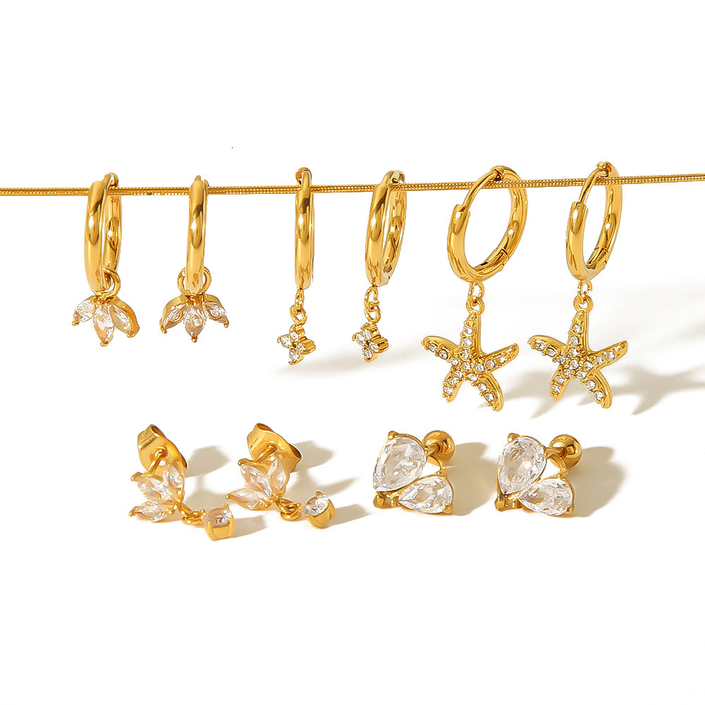 Trendy versatile women's 18K gold-plated earrings, featuring 925 sterling silver and Moissanite, in an animal-shaped starfish design