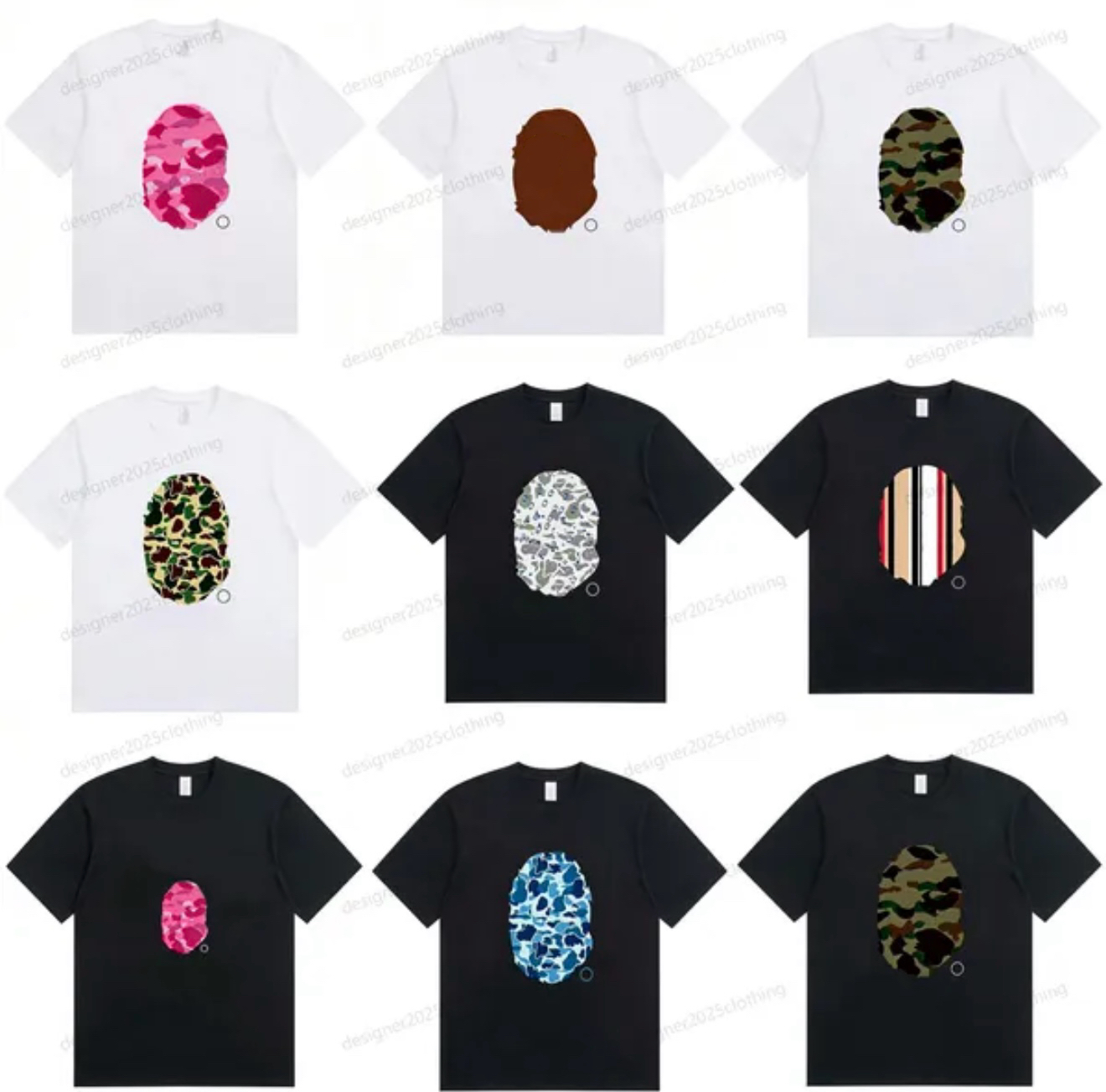 Designer T Shirts Men Clothing Women High Street Hiphop Camouflage Shark Print Tee Summer Short Sleeve Fashion Tops Casual Streetwear Clothing