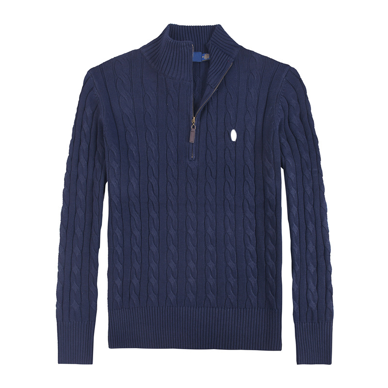 Pop Designer Mens Turtle Neck Polo Knitted Twisted Cotton Sweater Half-Zip Pullover Jumpers Trendy Winter HighEnd Embroidery Pony Comfortable Men Sw