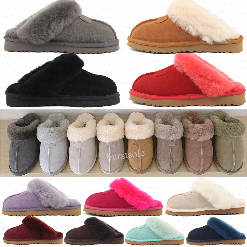With Box Coquette Designer Slippers Chestnut Fur Slides Sheepskin Shearling Mules Women Men Platform Suede Fall Winter Furzzy Slides Furry Plush Sli