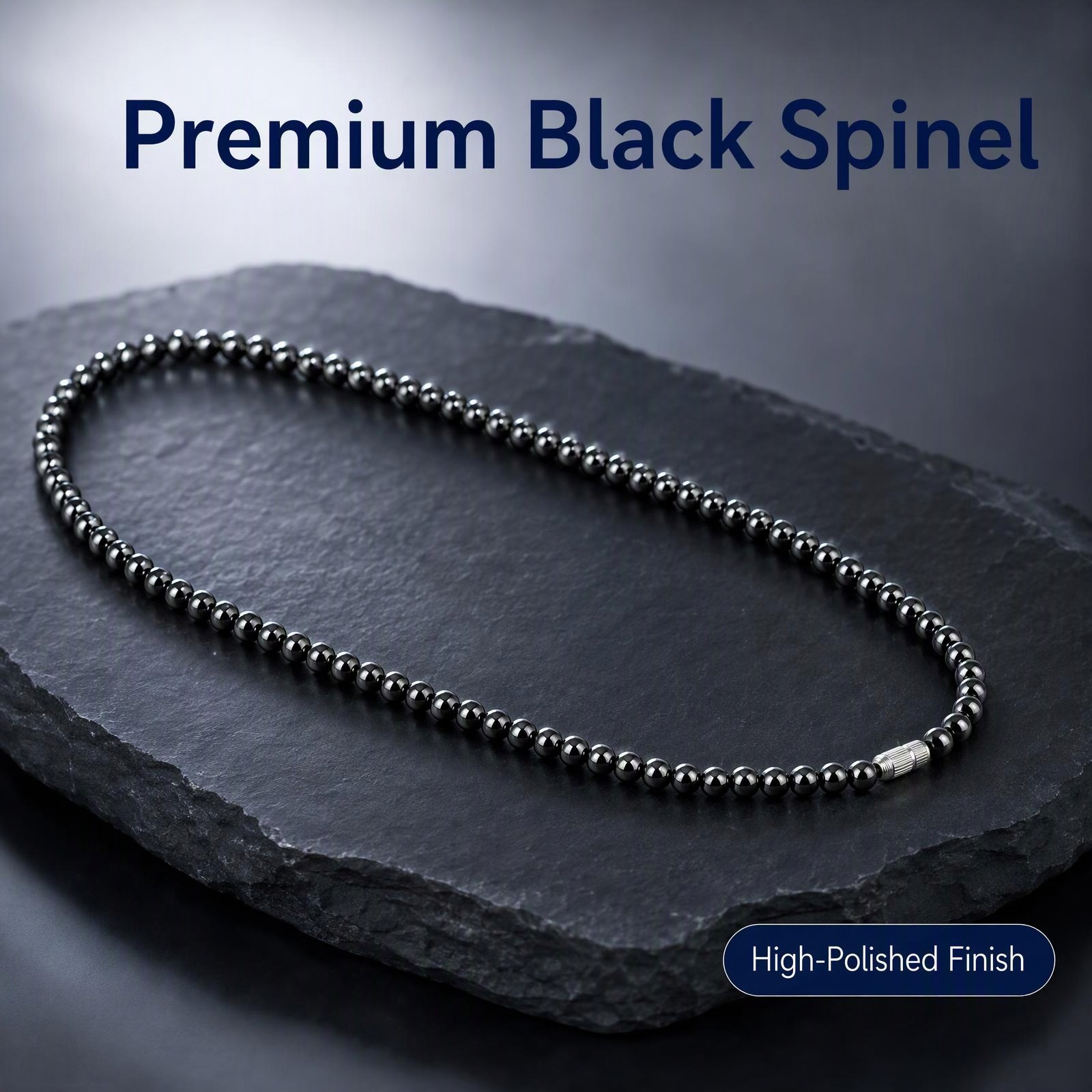High quality 58-70 G natural black spinel round 6mm cut bead necklace 14k gold gp stainless steel spiral buckle spinel chain