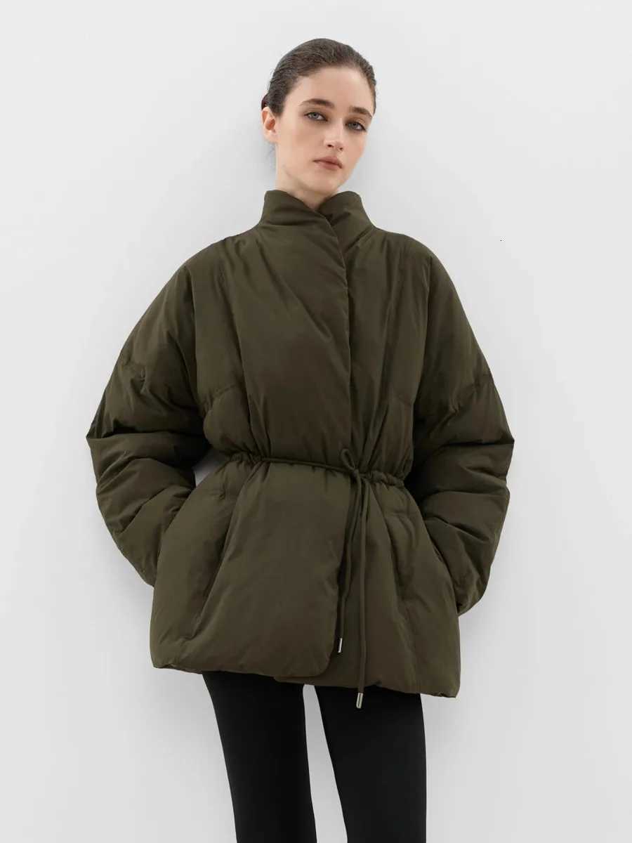 Down Parkas TOKO Women's 2026 Women Stand Collar Drawstring Waist Puffer Jacket Loose Long Sleeve Warm Minimalist Winter Daily Casual Outerwear