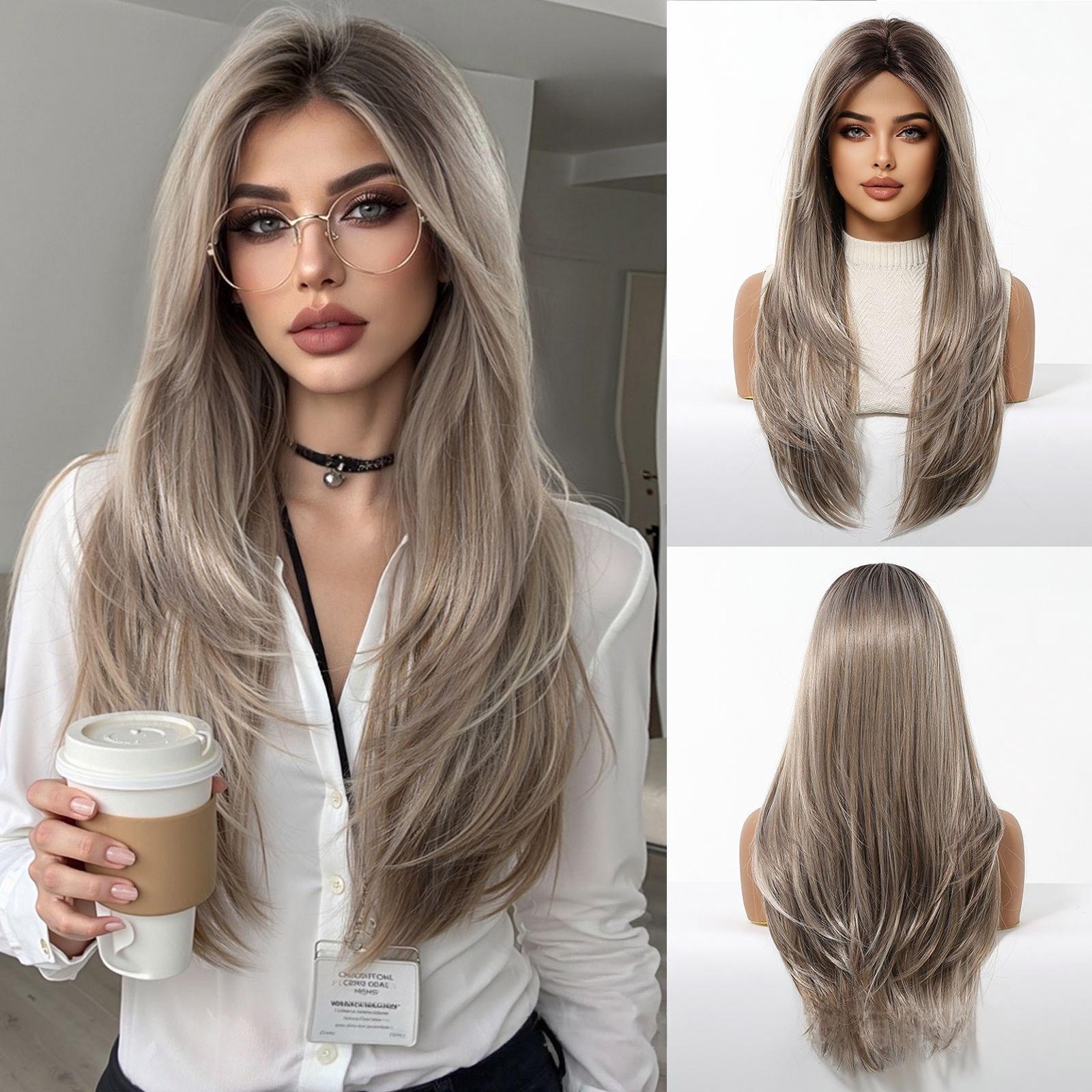 Perruques complètes à haute couche gris dégradé pour femmes, perruque synthétique mate de Style européen à la mode pour fête quotidienne
