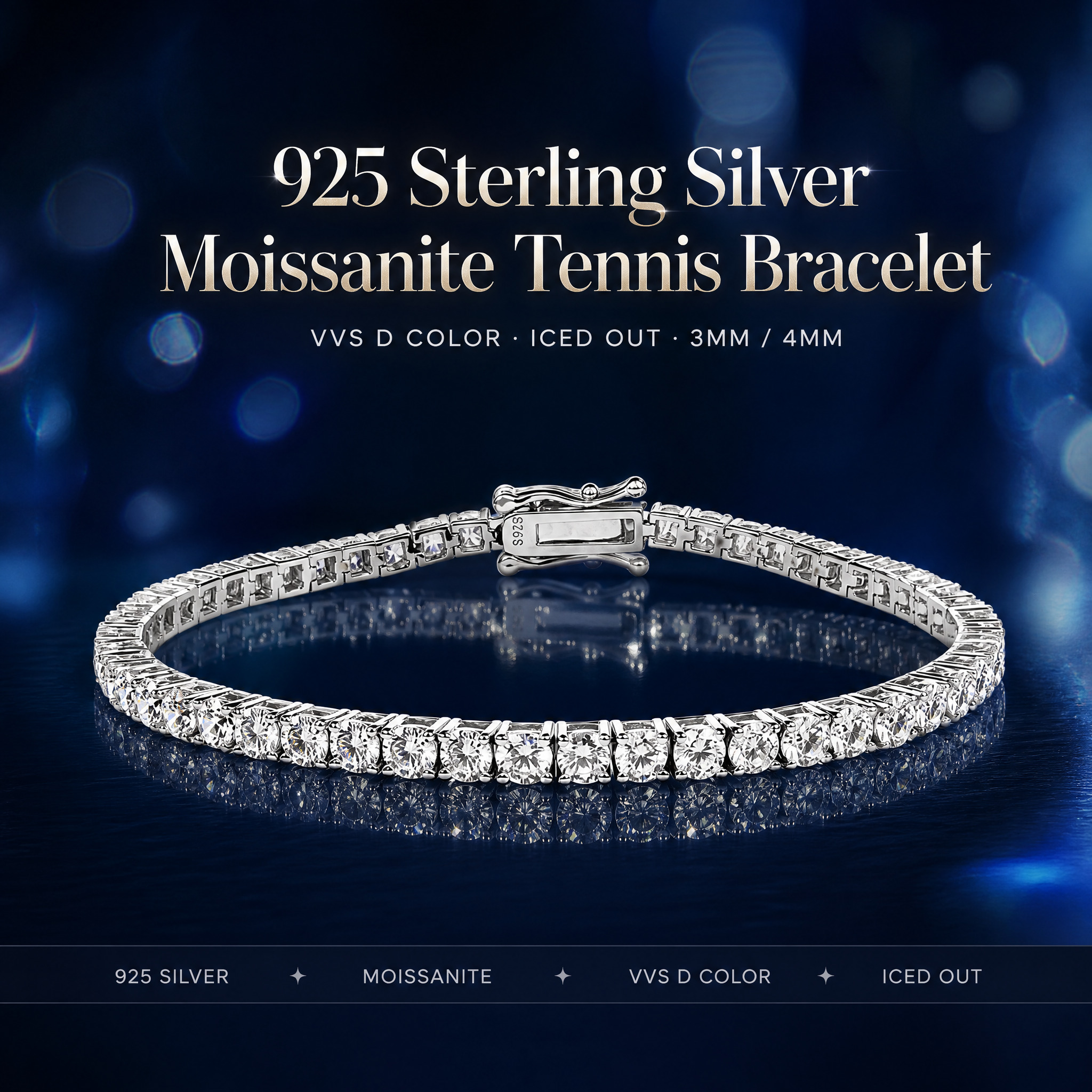 Hot Selling 925 Sterling Silver Moissanite Tennis Bracelet VVS D Color Iced Out 3mm 4mm 5mm Women Gift Wholesale